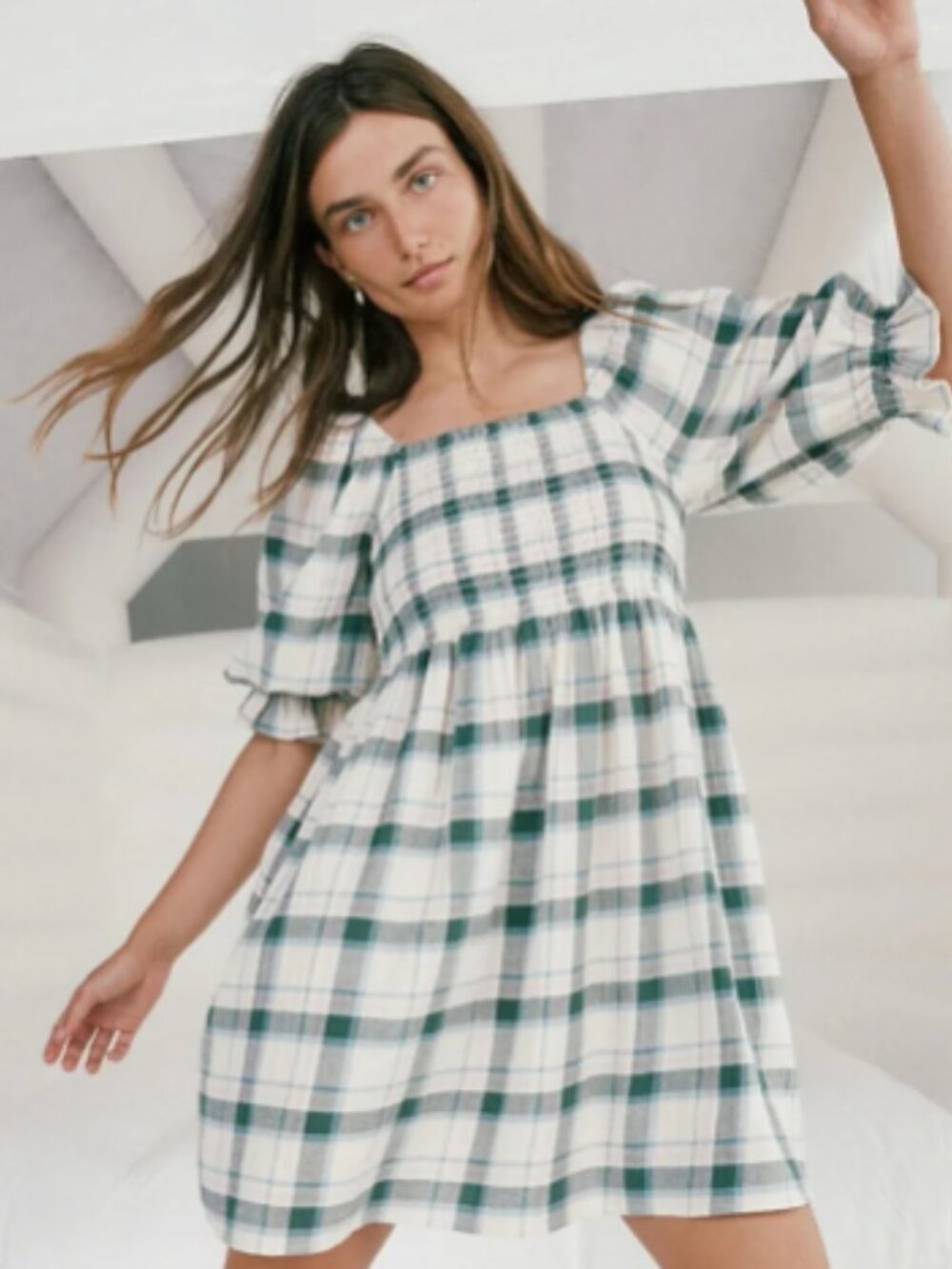✨ Madewell "Lucie" Smocked Mini Dress in Lebaum Plaid Size XS ✨